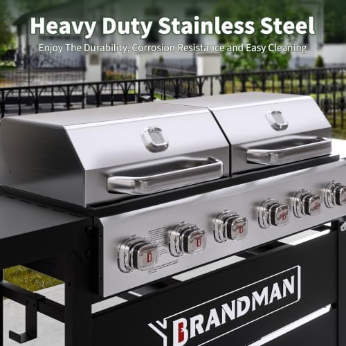 Brand-Man 6-Burner Propane Gas Grill Griddle Combo 2-in-1 Outdoor BBQ Grill - Image 6