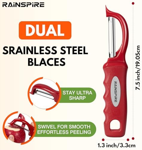 Rainspire Vegetable Peeler Potato Peelers for Kitchen, Sharp Stainless Steel Blades Veggie, Comfortable Handle Fruit Peeler, Carrot Peeler Apple Peeler Dishwasher Safe, Red, 2-Pack - Image 2