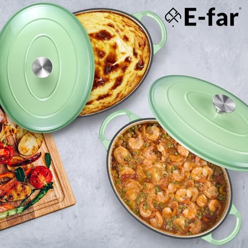 E-far 7QT Oval Dutch Oven Pot with Lid, Green Enameled Cast Iron Dutch Oven - Image 7