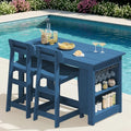 SERWALL 3-Piece Outdoor HDPE Counter-Height Bar Set with 2 Stools, Blue by SERWALL