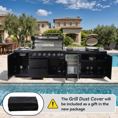 115'' LPG Outdoor Kitchen Island with Grill, 85000 BTU, 6-Burner, Black - Image 5