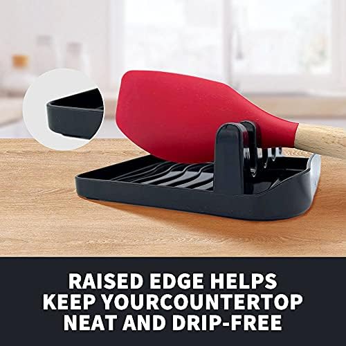 2 Pack Multiple Utensil Spoon Rest with Drip Pad Non-Slip Heat Resistant Kitchen and Grill Spoon Holder for Spatula, Ladle, Tongs, Kitchen Gadgets, and Cooking Accessories (Bright Black) - Image 2
