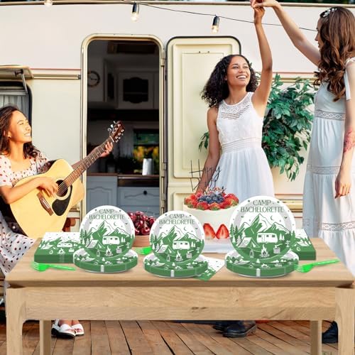 100 PCS Camp Bachelorette Party Supplies Tableware Set Mountain Camp Bachelorette Party Decorations Favors Paper Plates Napkins Forks for Girls Bridal Shower Wedding Engagement Serves 25 Guests - Image 5