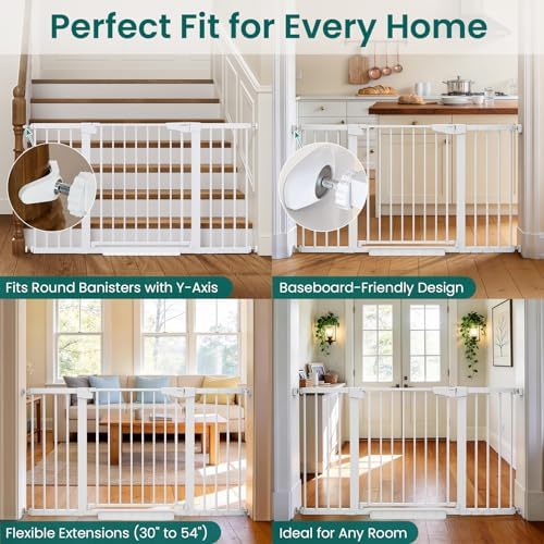 Cumbor 30-54" Extra Wide Baby Gate for Stairs, Auto Close Dog Gate White - Image 5