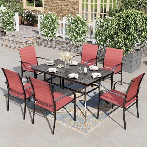 HERA'S HOUSE 7pc Outdoor Patio Dining Set for 6, Textilene Chairs, Red by HERASHOUSE