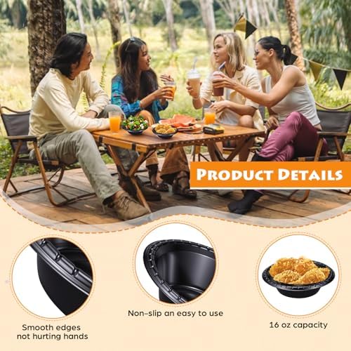 100 Pack 16oz Black Disposable Plastic Bowls Dessert, Ice Cream, Salad, Soup Serving Cups for Party, Picnic, Food Snacks (Black) - Image 3
