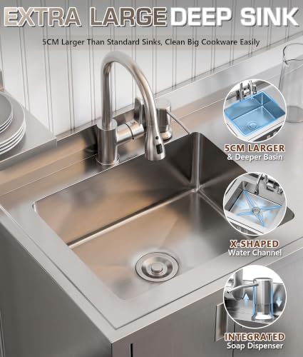 59" Stainless Steel Outdoor Kitchen Sink with Cabinet Fully Assembled - Image 5