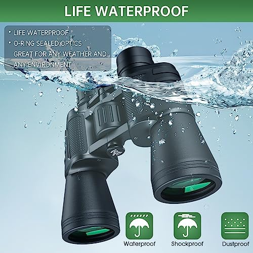 20x50 High Powered Binoculars for Adults, Waterproof Compact Binoculars with Low Light Vision for Bird Watching Hunting Camping Travel Cruise Hiking Sports Stargazing, Christmas Birthday Gifts for Men - Image 3