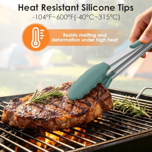 HOTEC Stainless Steel Kitchen Tongs with Silicone Tips, Set of 3-7",9" &12" - Image 2