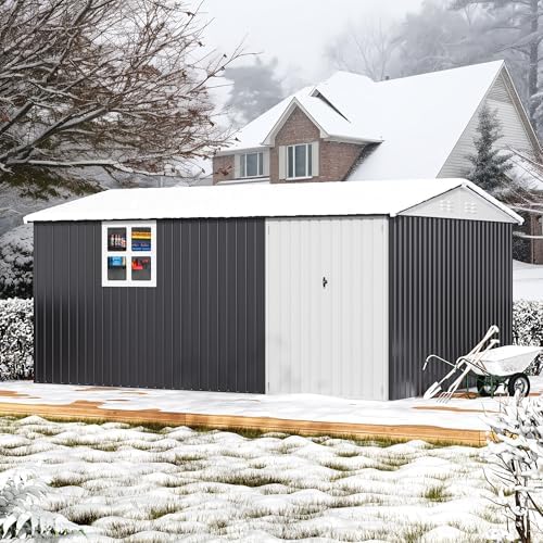 WKM 10x14 FT Outdoor Storage Metal Shed with Window, Black - Image 5