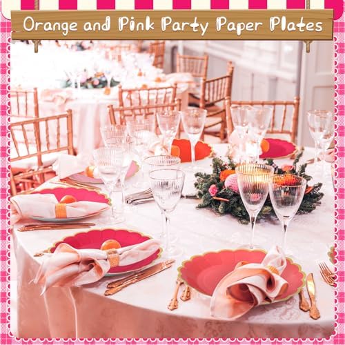 96 Pcs Pink and Orange Paper Plates 9 Inch Scalloped Paper Plates Disposable Dinner Dessert for Birthday Wedding Bridal Party Supplies, 6 Colors - Image 6