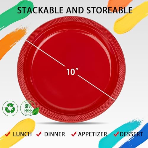WELLIFE Red Plastic Plates 10 Inch 50 Count - Image 4