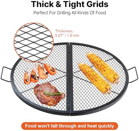 VEVOR X-Marks Fire Pit Grill Grate, Foldable Round Cooking Grate, Heavy Duty Steel Campfire BBQ Grill Grid with Handle and Support X Wire, Portable Camping Cookware for Outside Party, 36 Inch Black - Image 5