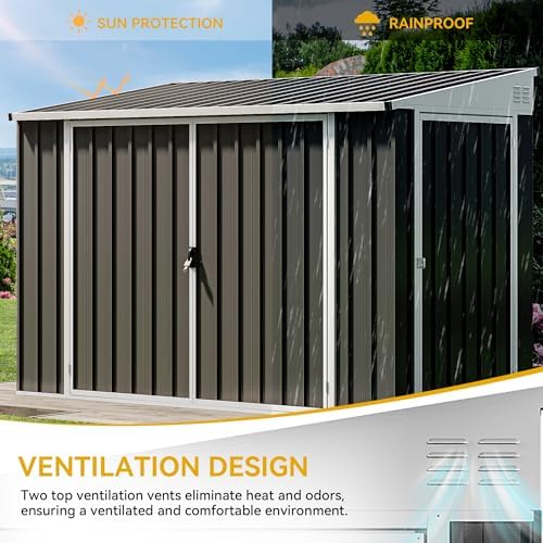 DWVO 7x4 FT 3-Door Storage Shed, Lockable Metal for Bike - Dark Gray - Image 6