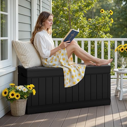 JUMMICO 78 Gallon Deck Box Waterproof Resin Outdoor Storage Box - Image 5