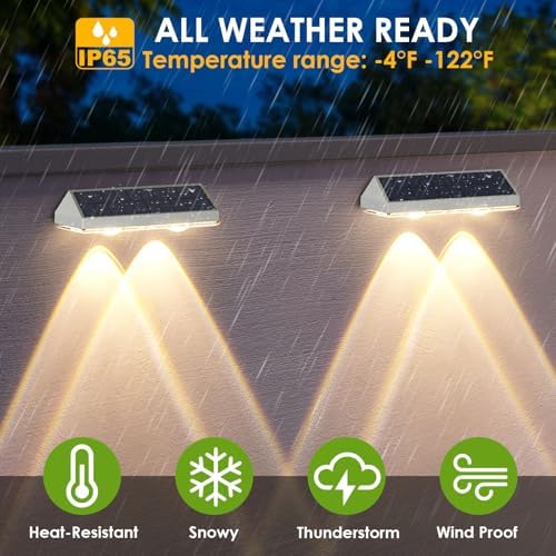 LIANGLOME 2 Pack Solar Fence Lights - 2PK Solar Outdoor Light Warm White/Daylight White/Cold White 3 Mode Deck Lights for Outside, Deck Fences, Stair Railings, Pools and Walls - Image 4