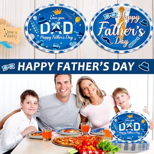 Qyeahkj 50 PCS Father's Day Oval Paper Plates Large 11” Disposable Happy Father's Day Party Decorations Love You Dad Supplies Favor for Papa Daddy's Grilling Gifts Party Tableware Set - Image 4