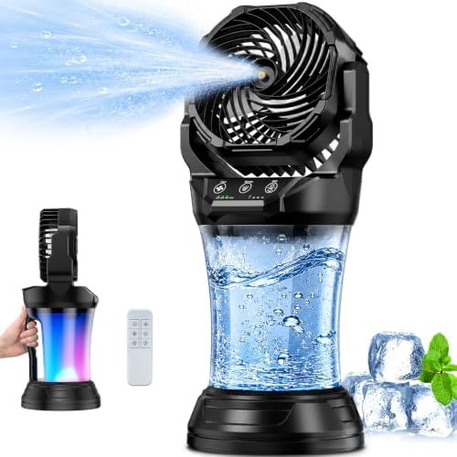Misting Fan for Outside, Mister Fan with Remote & RGB Lights, 2L Tank & 2 Extra Nozzles, 4 Speeds Mist Modes for Extreme Cooling Effect, Ideal for Camping, Patio, Backyard - Image 2