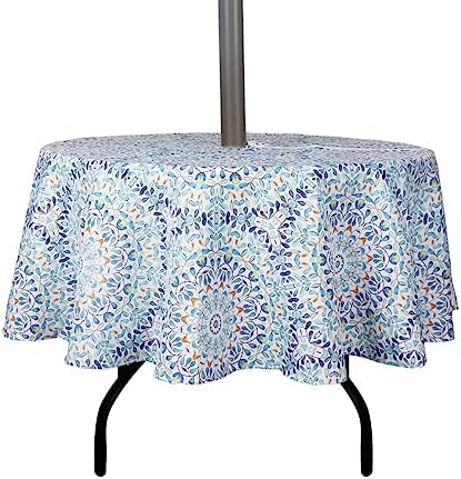 EHouseHome Outdoor and Indoor 60inch Round Tablecloth with Umbrella Hole and Zipper, Waterproof Zippered Patio Cloths, Spring/Summer Table Covers for Backyard Circular Table/BBQs/Picnic by EHouseHome