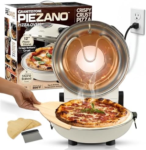 PIEZANO Crispy Crust Pizza Oven by Granitestone – 12 Inch Electric Pizza Oven Indoor Countertop Maker with Ceramic Stone Heats up to 800˚F for Delicious Stone Baked Pizzeria Style Pizza at Home by PIEZANO