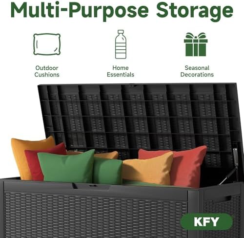 100 Gallon Waterproof Outdoor Storage Box, UV Resistant Resin Deck Box Perfect for Patio, Garden, and Pool (Black, 100 Gallon) - Image 5