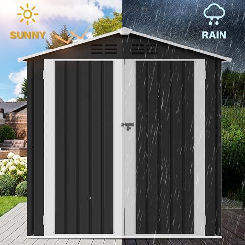 DWVO 6x4ft Large Tool Storage Shed with Window, Lockable Doors, Gray White - Image 5