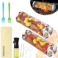 10-Piece BBQ Set: 2 Rolling Grill Baskets for Effortless Flipping, 304 Stainless Steel for Easy Clean, Sausage & Vegetables, Oil Bottle, Forks, Brushes, Outdoor Camping Grilling Accessories, Gifts for Men Dad Husband by Ossaag