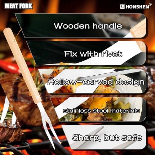 3 Piece Barbecue Tool Sets,Heavy Duty Stainless Steel and Wooden Handles BBQ Tool Sets,Grill Accessories,Grilling Spatula,Fork,Tongs for Outdoor Grill Cooking (Large BBQ Tools Set-3P) - Image 4