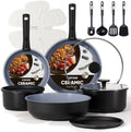 CAROTE 19pcs Ceramic Cookware Set Detachable Handle,Pots and Pans Non Stick by CAROTE