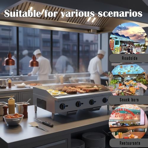 Commercial Natural Gas Propane Griddle, 48 in. 4-Burner, Adjustable Temp 122℉-572℉, 120,000 BTU, Stainless Steel - Perfect for Outdoor Cooking and BBQ - Image 3