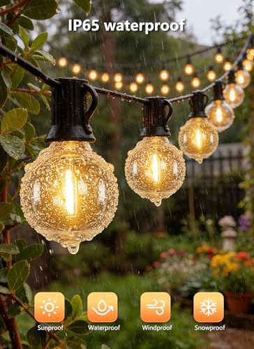 100Ft Outdoor String Lights with Remote, Dimmable G40 LED Bulbs, Waterproof - Image 2