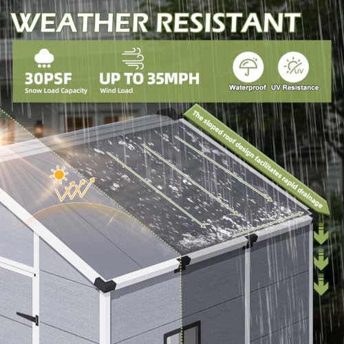 8 x 6 FT Plastic Outdoor Storage Shed with Floor, Resin Garden Shed - Image 5