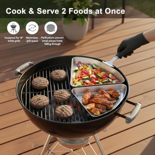 Yukon Glory Kettle Grill Basket Set, 2 Stainless Baskets, Clip-On - Image 2