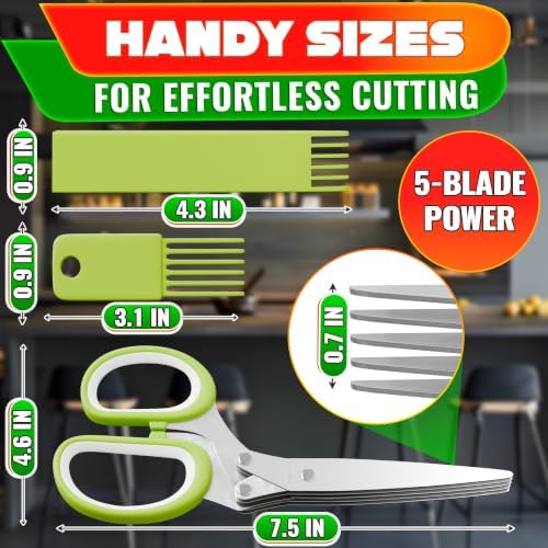 Herb Scissors with 5 Blades and Cover, Cleaning Brush, Even Cuts - Image 2