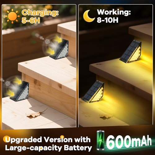 BKBB PPBB Solar Step Lights for Outside, Solar Stair Lights Outdoor Waterproof, Deck Step Lights for Fence, Patio, Yard, Porch, Front Door, Sidewalk, Garden, Patio Decor (10, Warm White) - Image 6