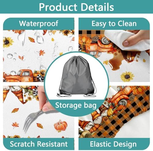 Fall Picnic Table Cover with Bench Covers, Camping Essentials, Thanksgiving Buffalo Plaid Floral Waterproof Windproof, Fitted Tablecloth Cover with Elastic Edge, Indoor & Outdoor, 3 PCS, 30x72 Inch - Image 7