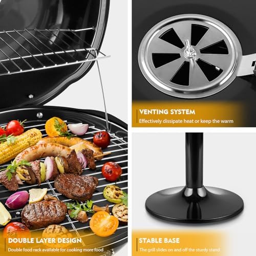 Electric Grill, Techwood Indoor/Outdoor Electric BBQ Grill, 1600W Portable Removable Stand Grill with Adjustable Heat & Drip Tray, Double Layer Design for Party, Patio & Backyard (Black) - Image 2