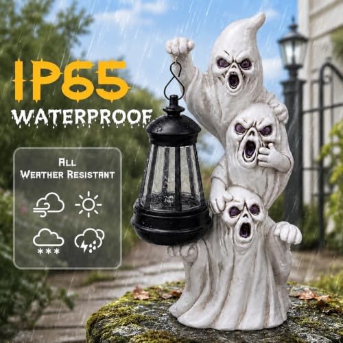 Triple Ghosts Halloween Figurine with Solar Lighted,Halloween Decorations - Image 7
