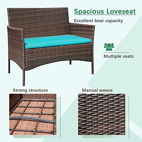 Greesum Patio Furniture 4 Pieces Conversation Sets,Brown and Blue - Image 6