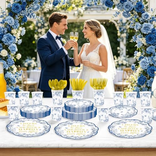 168 Pcs Blue Floral Party Decorations for Bridal Shower,Serves 24 - Image 5