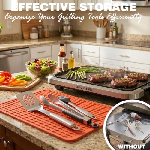 CAKETIME 2 Pack Silicone Grill Mats Compatible with Blackstone Griddle Flat Top Accessories,Dish Drying Mat for Kitchen Countertop Outdoor Camping Lawn Gadgets Father Dad Chef Men Gifts(Orange) - Image 5