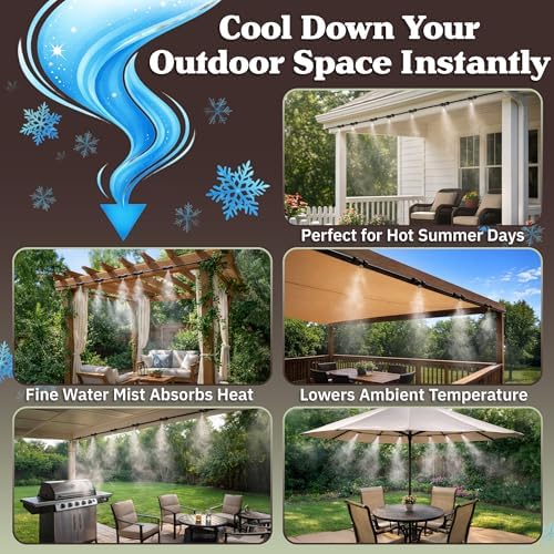 Water Mister Outdoor Patio Cooling System with 65ft Tubing, 20 Mist Nozzles, and 3/4” Standard Connector - DIY Plant Mister for Canopy, Garden, Greenhouse, Trampoline or Deck Umbrella by Pure Garden - Image 2
