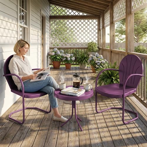 Outdoor 3-Piece Metal Bistro Set,Patio Conversation Set of 2,Purple - Image 4