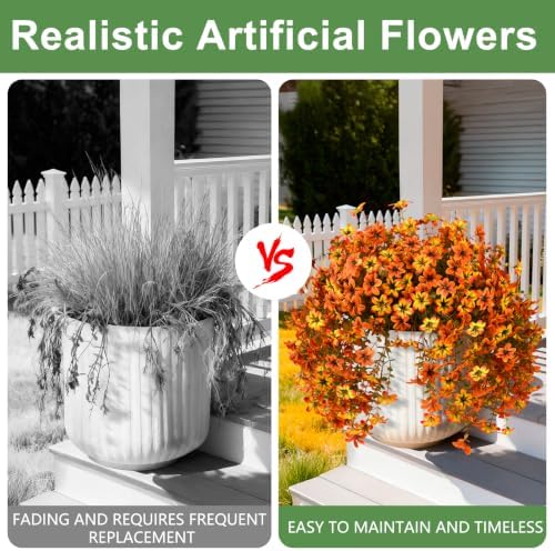 Artificial Hanging Fall Flowers for Outdoors, 2 Pcs Fake Mums Plants - Image 3