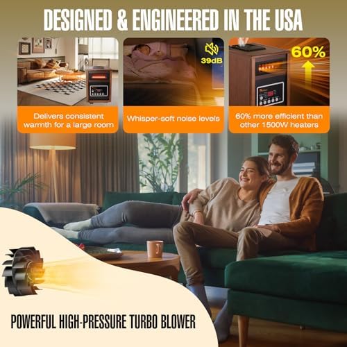 DR. INFRARED HEATER DR-998, 1500W Dual Heating Infrared Space Heater with Humidifier, Oscillation, Remote Control, Thermostat & Safety Protection, Portable with Wheels, Energy Efficient, Walnut - Image 3