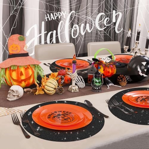 30 PCS Black Paper Placemats Round Place Mat Glitter Disposable Paper Chargers Party Tablemats for Halloween Birthday Wedding Bachelorette Party Dinner Table Decor (13x13inch) - Image 6