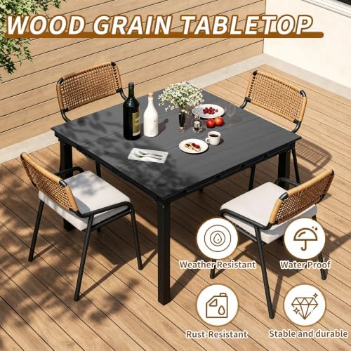 35.4" Square HDPE Wood Grain Patio Dining Table, Heavy Duty Galvanized Metal Frame, 300 LBS Weather Resistant Rustproof Outdoor Table for Backyard Garden Deck Porch, Black Woodgrain - Image 4