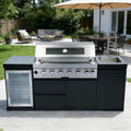 82-Inch 6-Burner Natural Gas Outdoor Kitchen Grill Island - 85000 BTU Stainless Steel BBQ, Refrigerator, Rotisserie, Stainless Countertops, Storage Cabinets/Drawers, For Patio, Lawn, Backyard, Black by Dvasovio