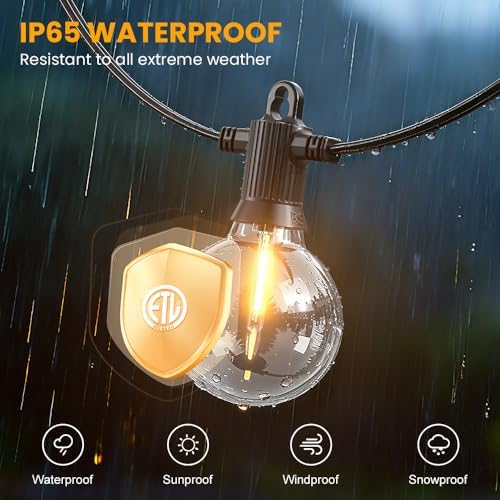 G40 LED Outdoor String Lights, 100FT Waterproof IP65 Hanging Patio Lights - Image 3