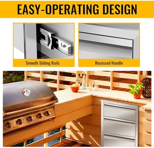 Outdoor Kitchen Drawers, 14Wx21Hx23D Inch Stainless Steel Triple Access Drawer with Hidden Handle, Flush Mount BBQ Drawers for Outdoor Kitchen, Patio Grill Station - Image 4